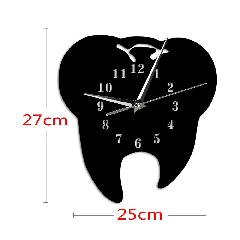 Зеркальный эффект зуба стоматология настенные часы лазерное разрезать декоративную стоматологическую клинику офис украшения зубов уход зубов стоматологический хирург подарок 210325
