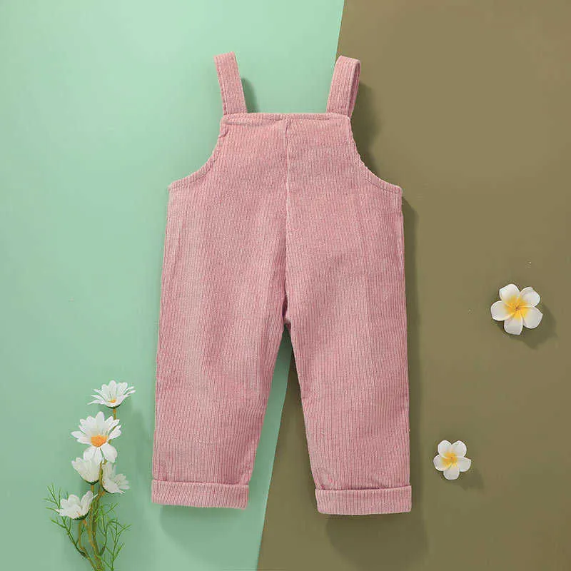 Tjejer kläder vår sommar corduroy baby jumpsuit för byxor overalls toddler kläder 210528