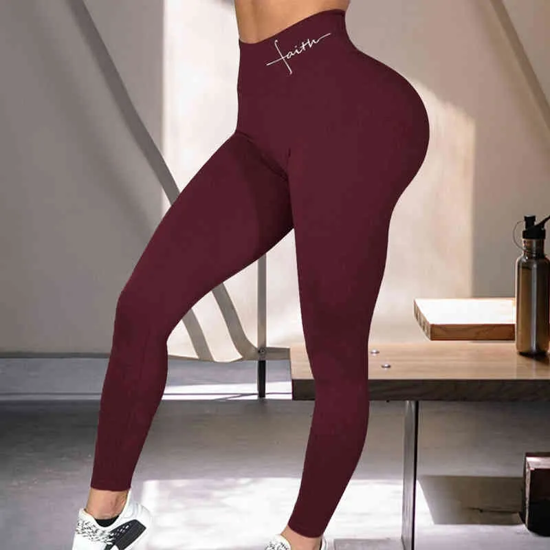 Women Fitness Running Gym Pants Fashion Letter Energy Seamless Leggings High Waist Elastic Push Up Leggins Sport Girl Leggings H1221