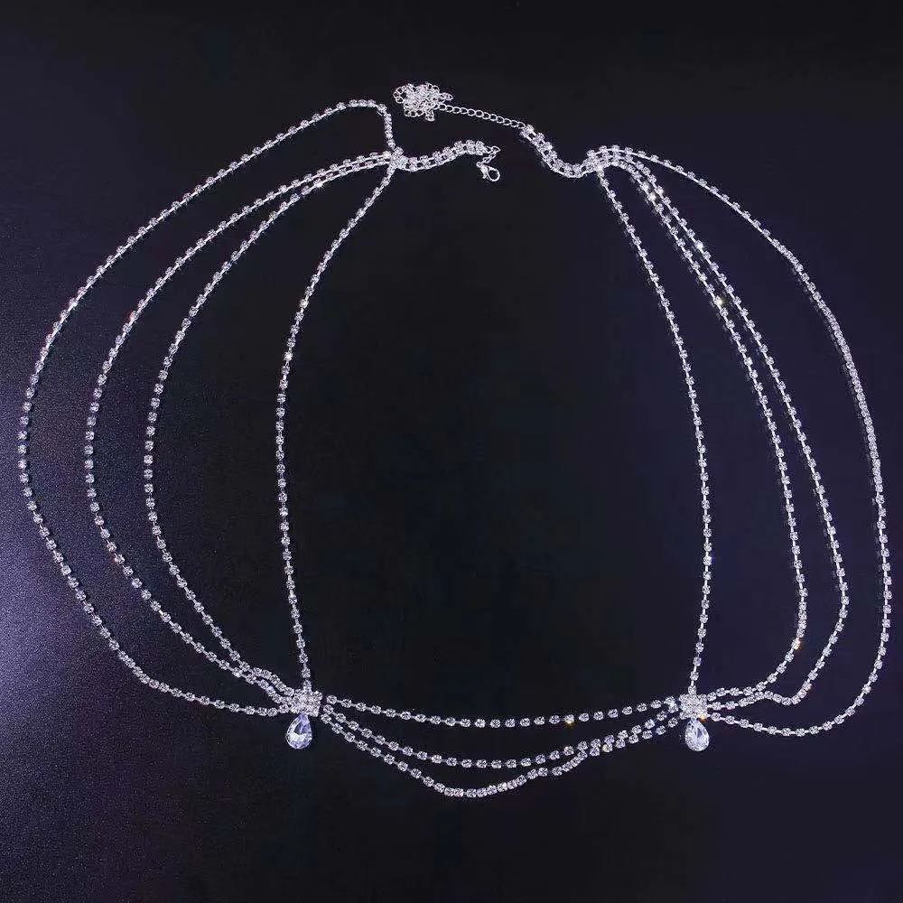 Stonefans Sexy Bikini Rhinestone Layered Waist Chain Belt for Women Handmade Bridal Shoulder Necklace Wedding Crystal Jewelry