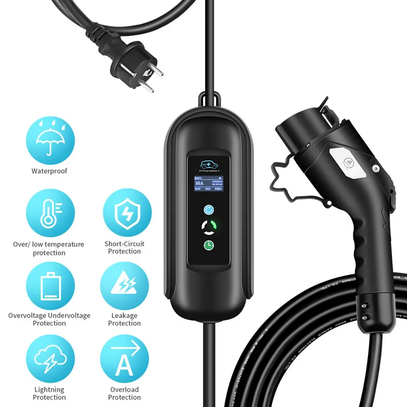 10 metri di lunghezza cavo EV caricabatteria mobile con timer 16A EVSE portatile auto elettriche 2 tipo 1