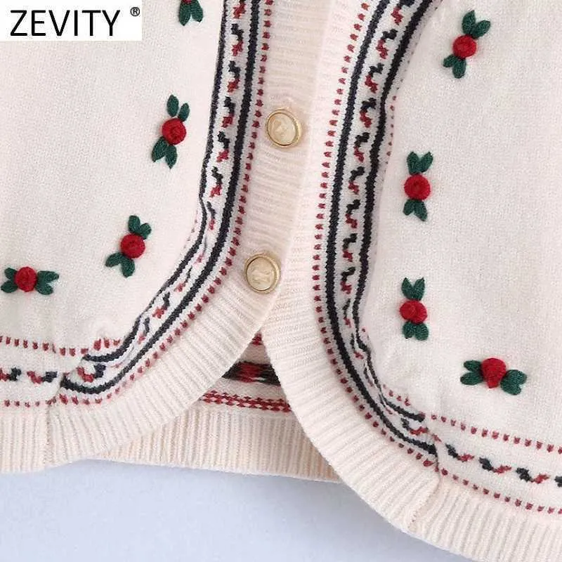 Zevity Women Vintage Hand Made Crochet Floral Decoration Casual Kitting Vest Jacket Lady V Neck Sleeveless WaistCoat Tops SW705 210603