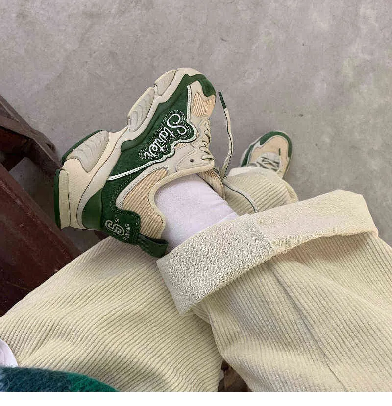 Houzhou vintage castbolo de grandes dimensões baggy calças mulheres harajuku verde bege perna larga cintura alta calças casuais coreano moda 211105