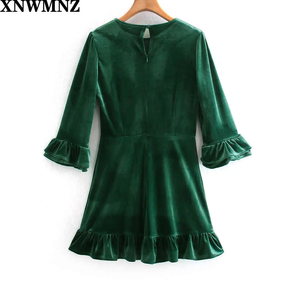 women Romance velvet mini dress female Ladies 3/4 length sleeves ruffle edged skirt fitting Mountain dresses 210520