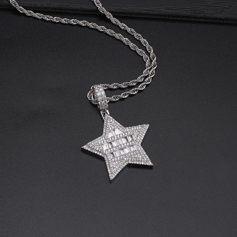 Pendanthalsband Fashion Charm Hip Hop Jewelry Micro Paled Cubic Zirconia Bling Iced Out Star Necklace Rapper Gift for Women Men237L