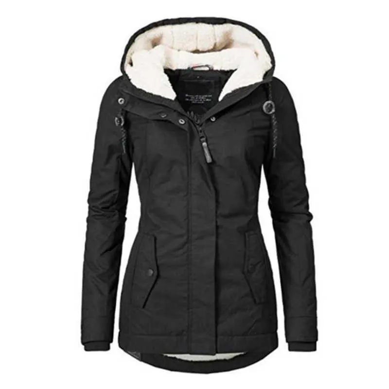 Women Coat Winter Thickend Warm For Ladies Waterproof Hooded Fleece Lined Cotton Mujer Chaqueta 210913