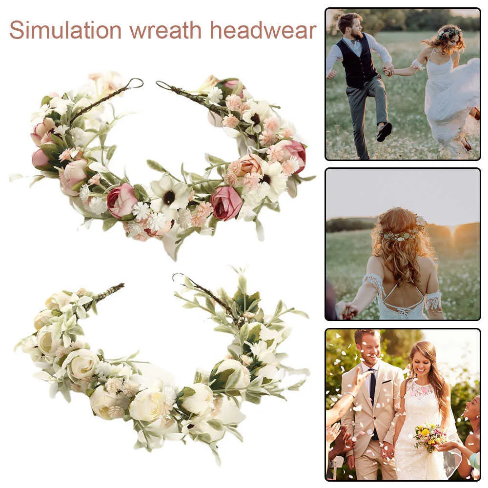 Bohemian Flower Crowns Bröllop Smycken Hårband Tiaras Beach Floral Garland Wedding Wreaths Ny Flower Headband Y0901