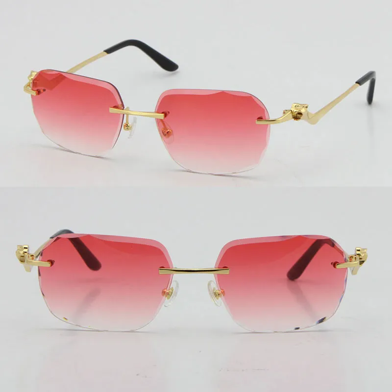 2021 Rimless Fashion Leopard Series Gold 18K Lunettes de soleil Métallles de conduite en métal Designer de haute qualité UV400 3 0 Épaisseur sans cadre 250W