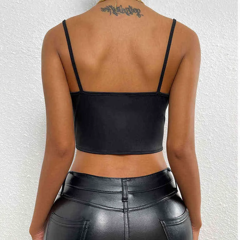 Sexy Summer Goth Black Satin Crop Tops Women Backless Night Club Busiters Corsets Vintage Clothes Bodycon Tanks Camis Y220304