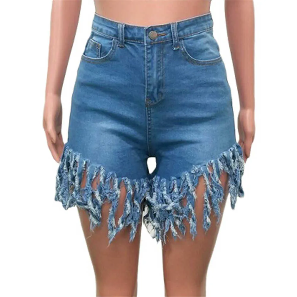 Glands Casual Taille Haute Denim Shorts Femmes Mode Bleu Streetwear Club Party Short Jeans Biker 210714