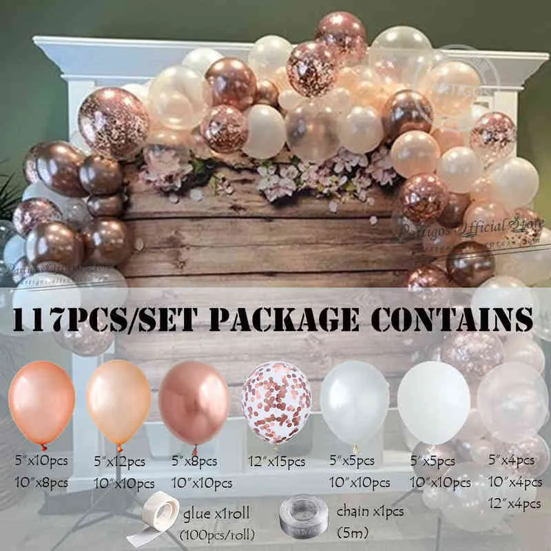 Rose Gold Confetti Ballons Garland Kit Chaîne Chrome Métal Globos Hélium Décorations de mariage Année Décors Navidad 211216