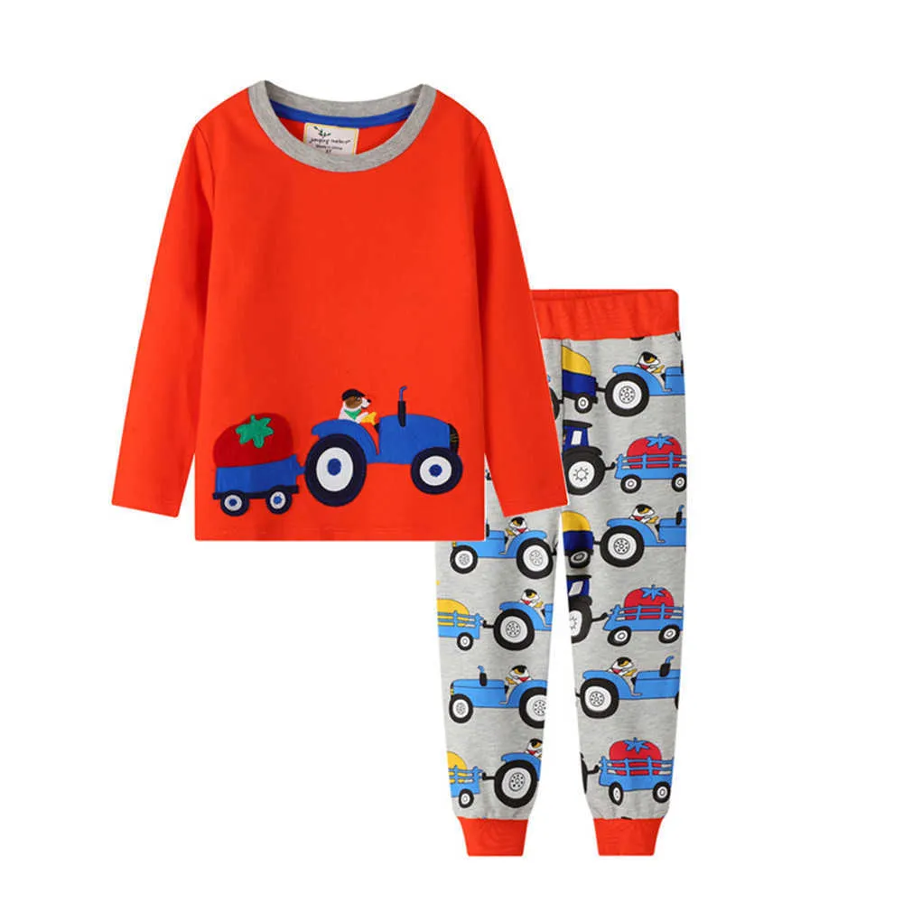 Jumping Meters Garçons Voiture Applique Vêtements Ensembles Bébé Coton pour Automne Hiver Enfants Manches Longues Tenues Mode 210529