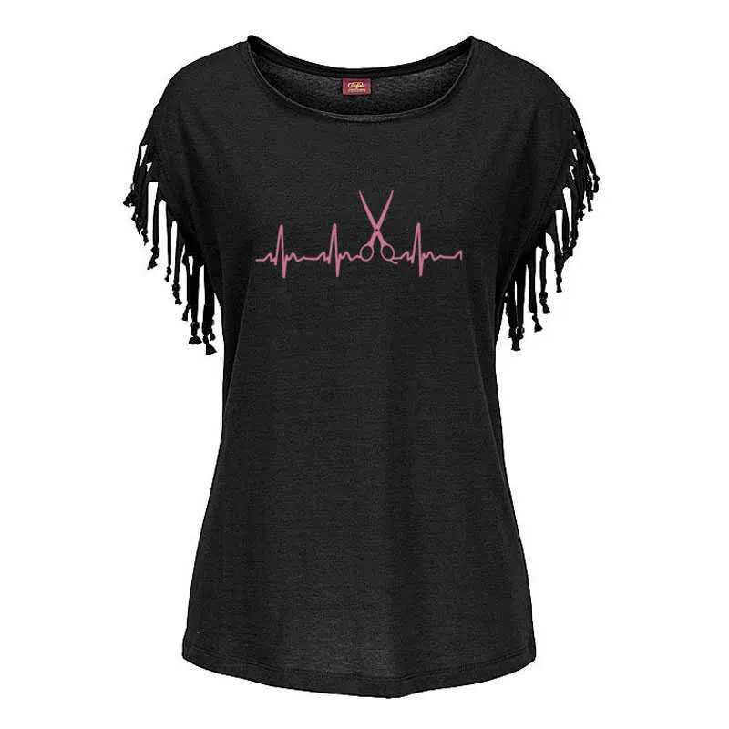 New Summer Heartbeat Coiffeur Femmes Coton Gland Casual T-shirt Barber Tees À Manches Courtes O-cou Vêtements Pour Femmes t-shirt X0628