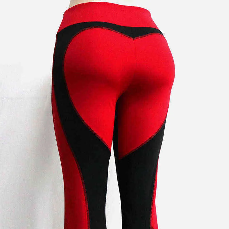 Leggings en forme de coeur Femmes Rouge Noir Couleur Haute Taille Pantalon Patchwork Imprimé Leggins Grande Taille Élastique Fitness 211204