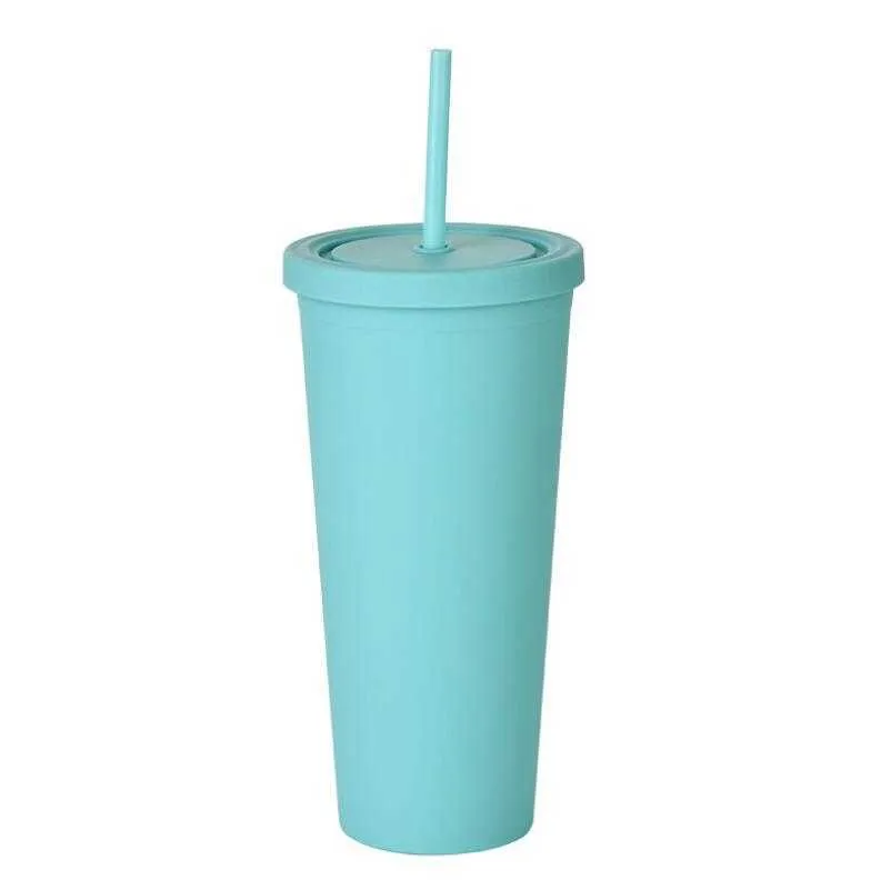 22oz Sippy Cup Tumbler Acrylbecher Doppelwandiger, isolierter, mattierter Kunststoffbecher mit saubereren Strohhalmen, anpassbarer DIY-Geschenkbecher 210804