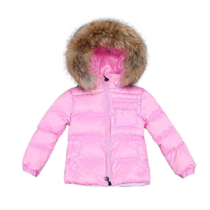Дети зима пуховик для девочек Большой реальный мех мальчики одежда детская одежда ребенка утолщение теплый согребой малыш пальто с капюшоном 211203