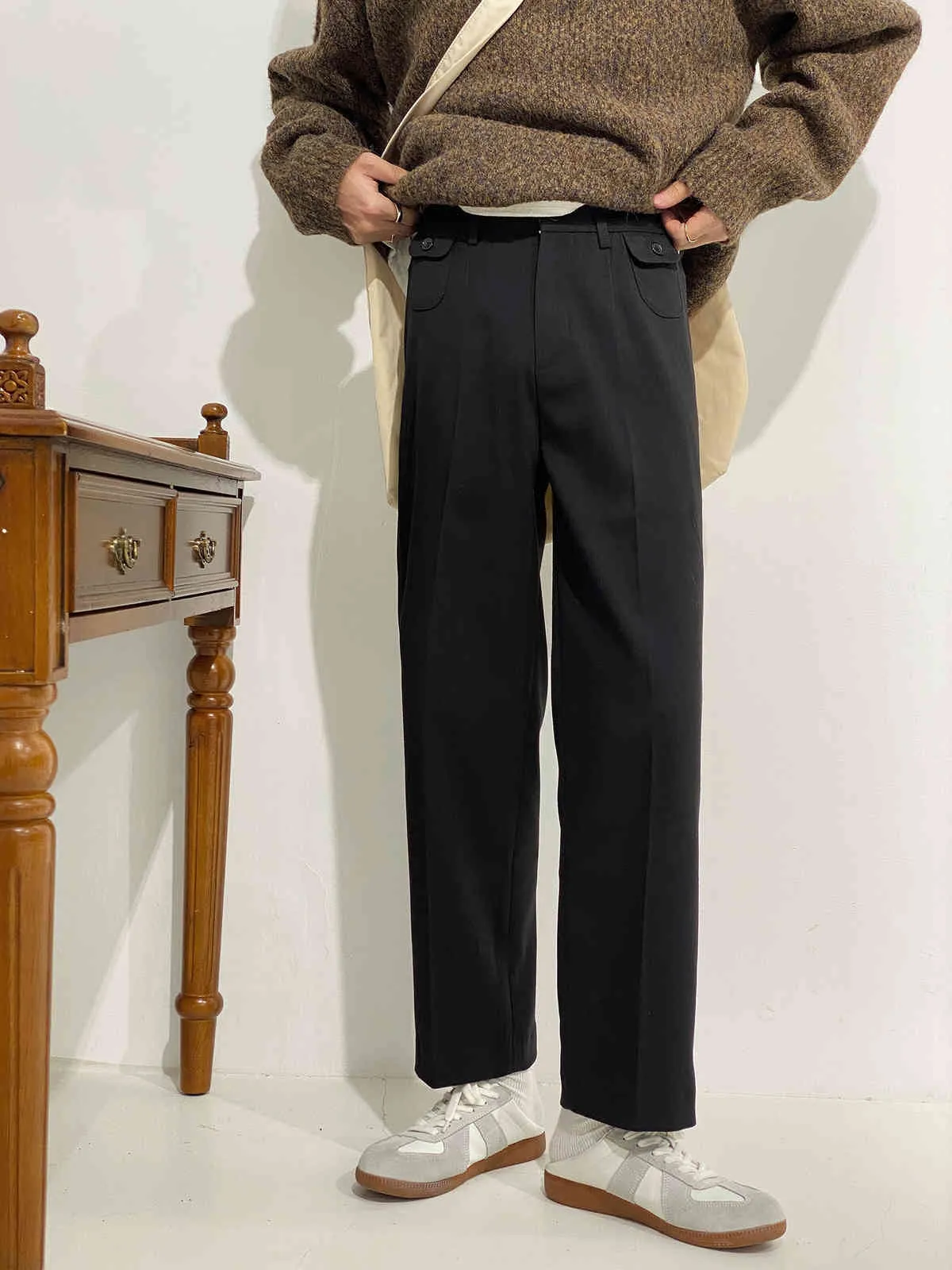 IEFB vintage da uomo dritto a vita alta sottile gamba larga allentata moda coreana pantaloni casual larghi uomo primavera 9Y4783 210524