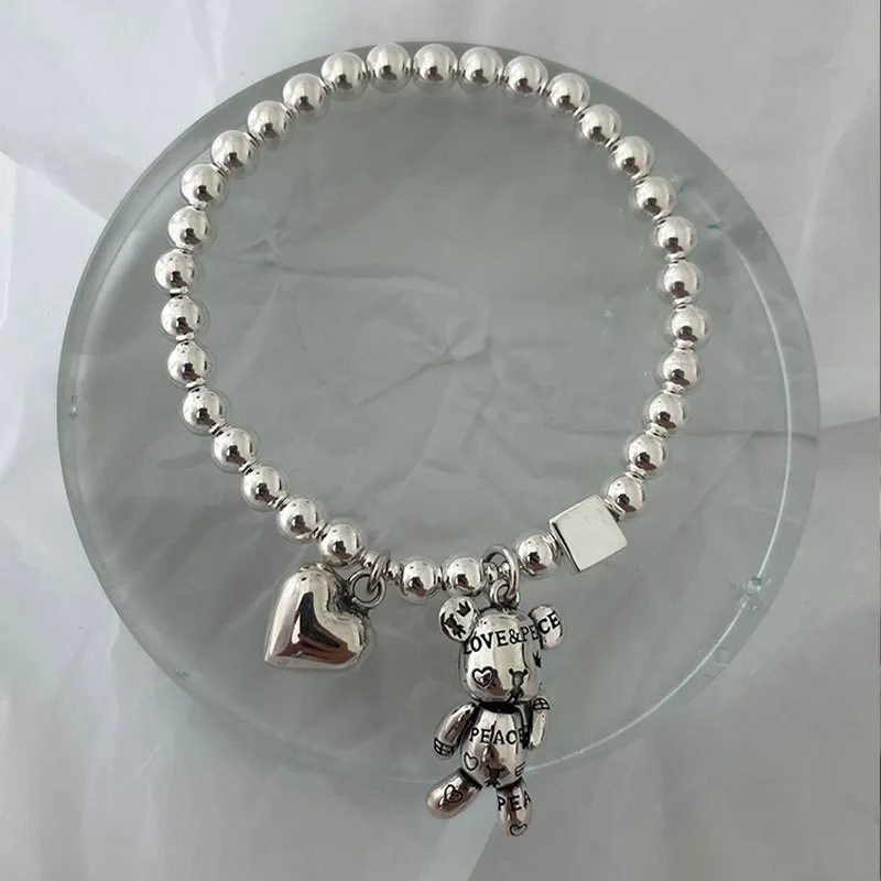 Bracelets en argent Sterling 925 pour femmes, chaîne de perles, accessoires tendance, Vintage, Simple, mignon, pendentif ours, bijoux de fête sl5103914795