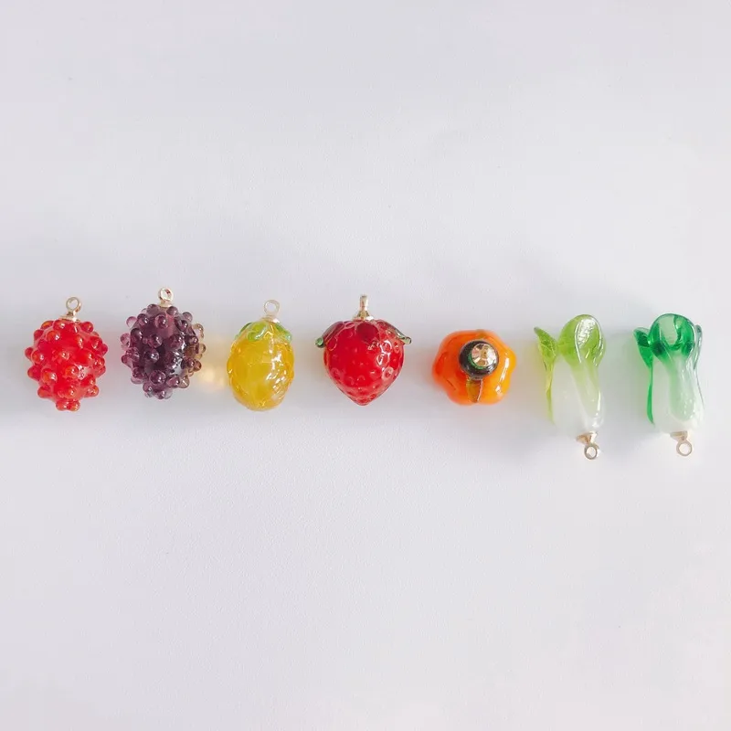 Fruit Vegetables Glass Crystal Charms Food Strawberry Grape Tomato Chinese Cabbage Necklace Pendants Ornament Accessories1292947