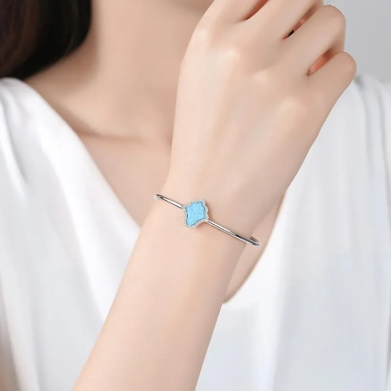 Luck Hamsa Fatima 925 Sterling Silver Women Armband Bangles Blue Opal Open Hand Designer Armband Luxury Jewelry Bangle276m