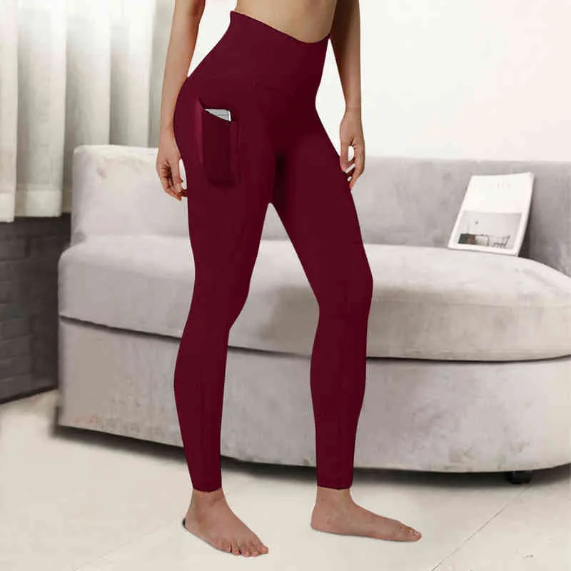 Pantalons de Yoga avec poche pour femmes, Leggings de sport sans couture, grande taille, pantalons de gymnastique, collants de Jogging, pantalons de Fitness H1221
