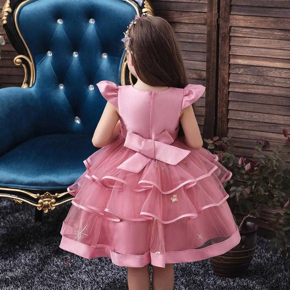 Enfants Fille Gâteau Tutu Fleur Robe Enfants Fête De Mariage Robe Formelle pour Fille Princesse Première Communion Costume Nouvelle Arrivée 2020 Q0716