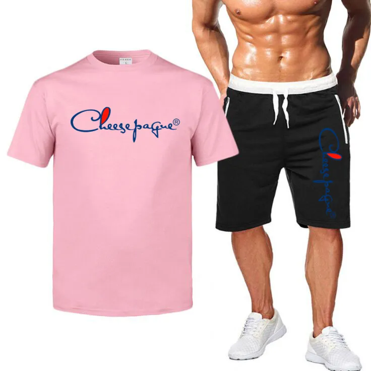 2021 männer Casual Set Mode Trainingsanzug Marke LOGO Drucken Schweiß Anzug Einfarbig Kurzarm T-shirt Shorts Sets Männlichen Sommer Anzug