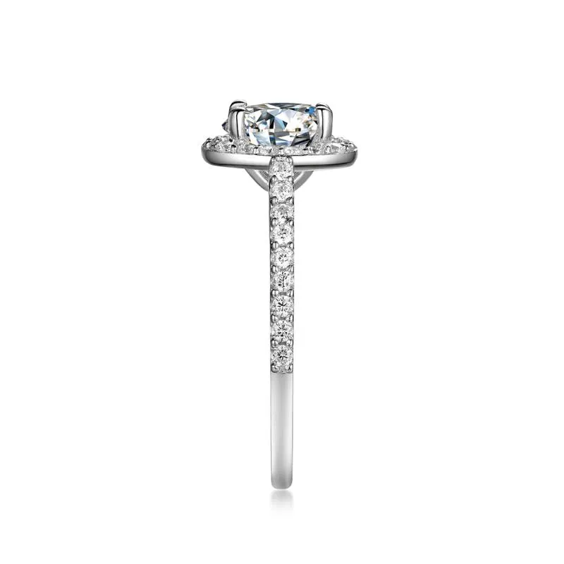 Anéis de cluster sólido 14k ouro branco petite halo moissanite anel de noivado para mulheres jóias de luxo com centro round209e