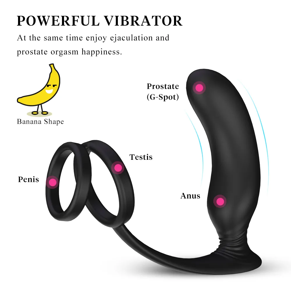 yutong PHANXY Male Prostate Massage Vibrator Anal Plug Silicone Prostate Stimulator Butt Plug Delay Ejaculation Ring Toy For Men