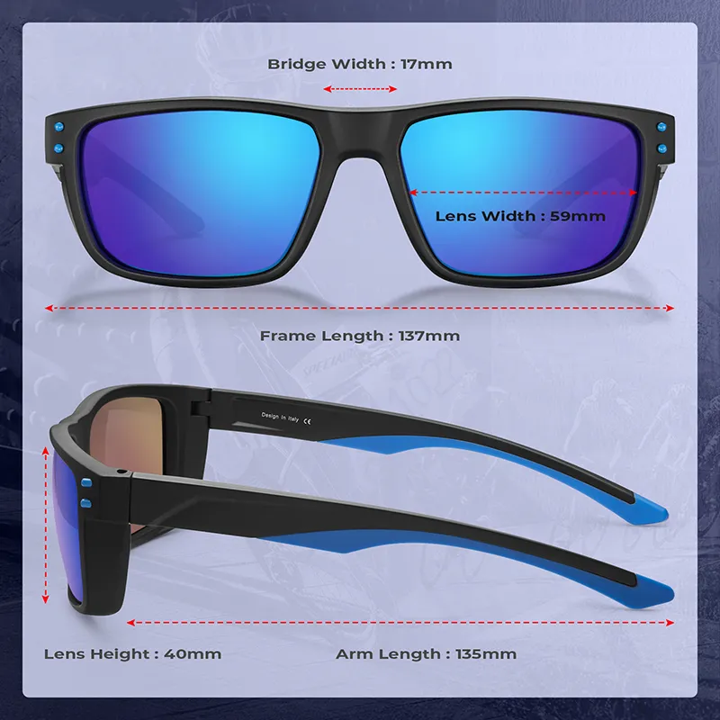 Klassische polarisierte Sonnenbrille der Marke Carfia für Männer, Sport-Sonnenbrille im Freien, Designer-Quadrat-Rundum-Sonnenbrille, männliche Spiegellinse, eyew217x