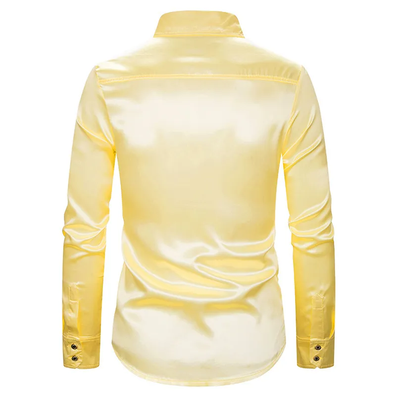 光沢のあるゴールドスパンコールグリッタードレスシャツの男性サテンの滑らかな男性ナイトクラブシャツ70Sディスコステージハロウィーンパーティーrave chemise 210522
