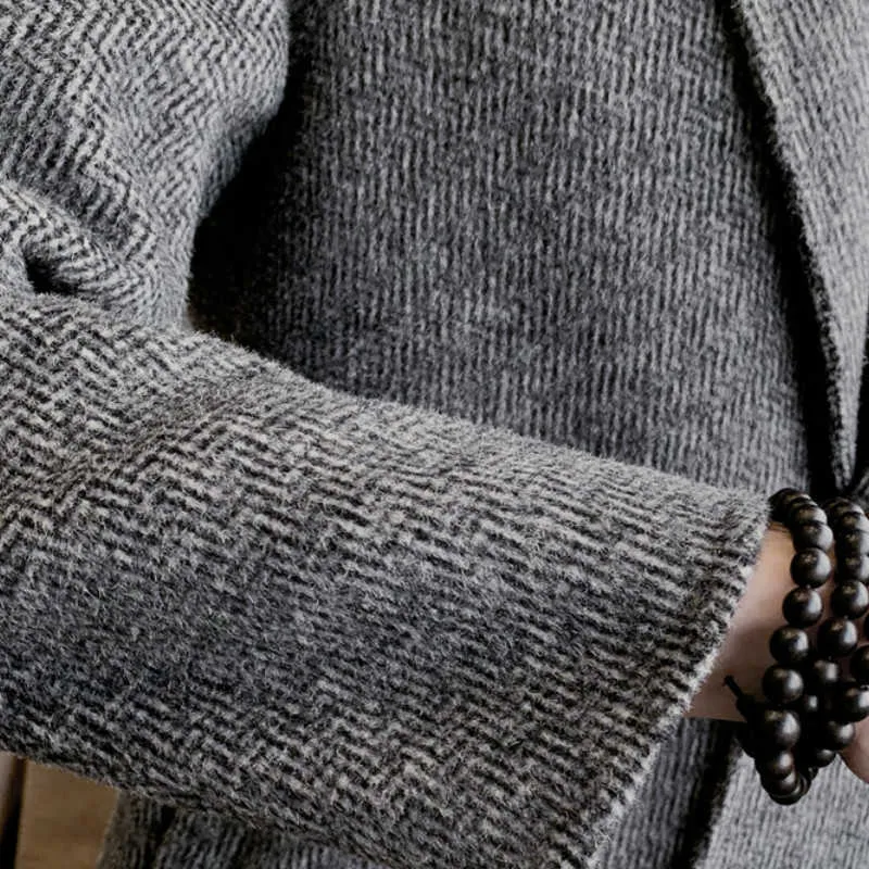 Höst och vinter dubbel-faced cashmere tjockare vinterjackor Mäns Casual Long Woolen Coat Högkvalitativ Steetwear Windbreaker 210527