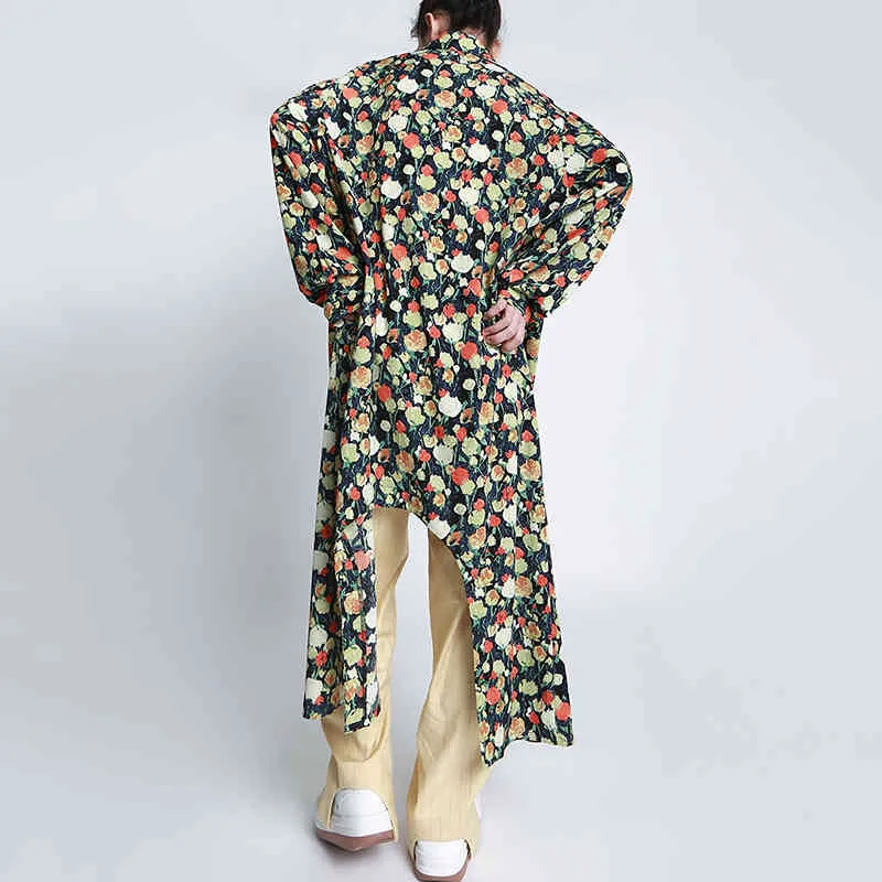 [EAM] femmes noir motif imprimé en mousseline de soie grande taille Blouse revers à manches longues coupe ample chemise mode printemps 1DD6003 21512