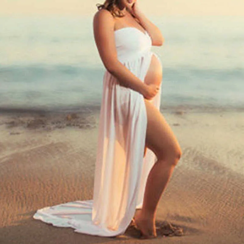 Abiti da maternità incinta con spacco sul davanti abiti da gravidanza Abito lungo da donna Sexy Po Shoot Pography Puntelli Abbigliamento 210922