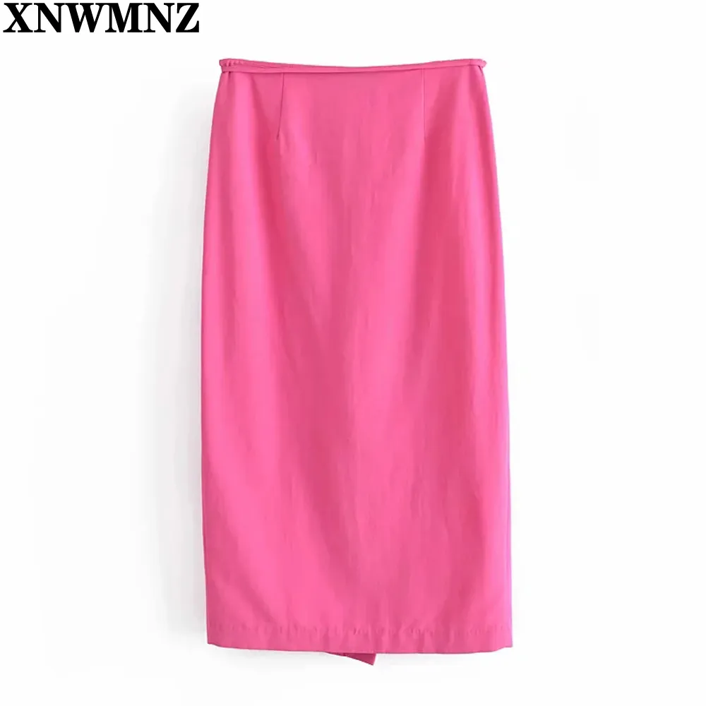Woman Skirts Summer Rose Red Wrap Long Women High Waist Midi Fashion button Tied Streetwear Slit 210520