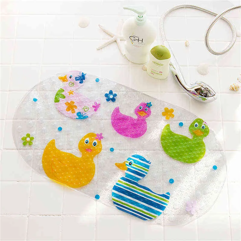 Cartoon Non Slip Bathroom Mat Pvc Shower Bath Mat for Children Household Suction Cup Drainage Bathroom Rug Bathtub Mat 211109