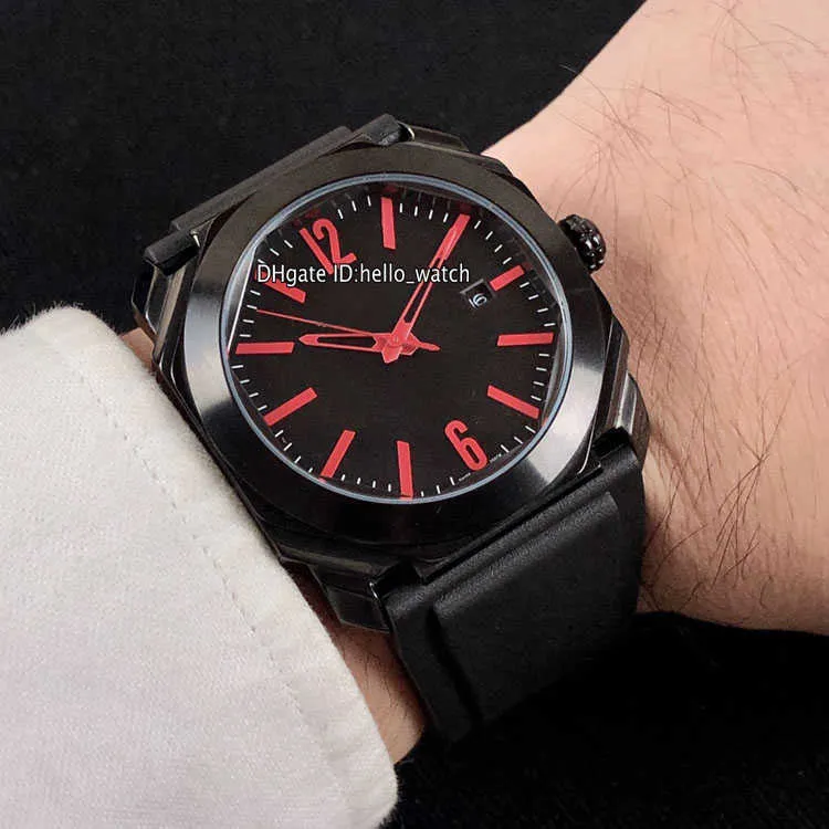 Designer horloges 41 mm Octo PVD All Black Steel Case 102737 BGO41BBSVD N Black Dial Automatic Mens Watch Rubberen Riem Hoge kwaliteit Disco 242D