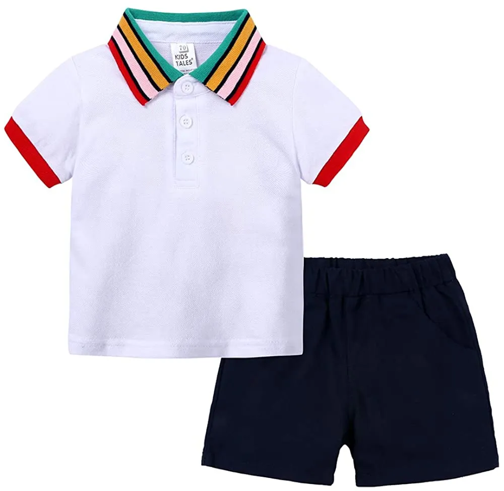 Moda de verão conjuntos de roupas para bebês e meninos, camisa polo + shorts, crianças, roupas casuais, roupas infantis