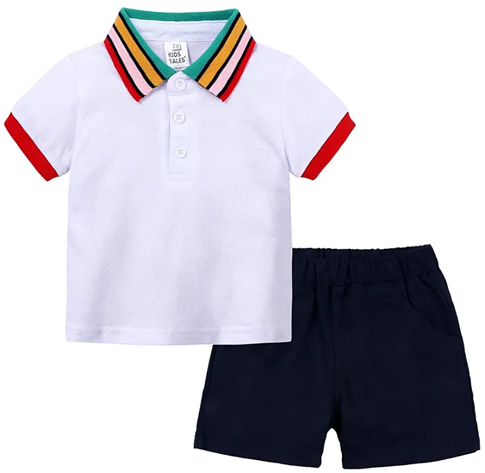 Set di vestiti di moda ragazzi estivi bambini T-shirt polo in cotone con risvolto bambini + pantaloncini 2 pezzi Vestiti neonati Set casual