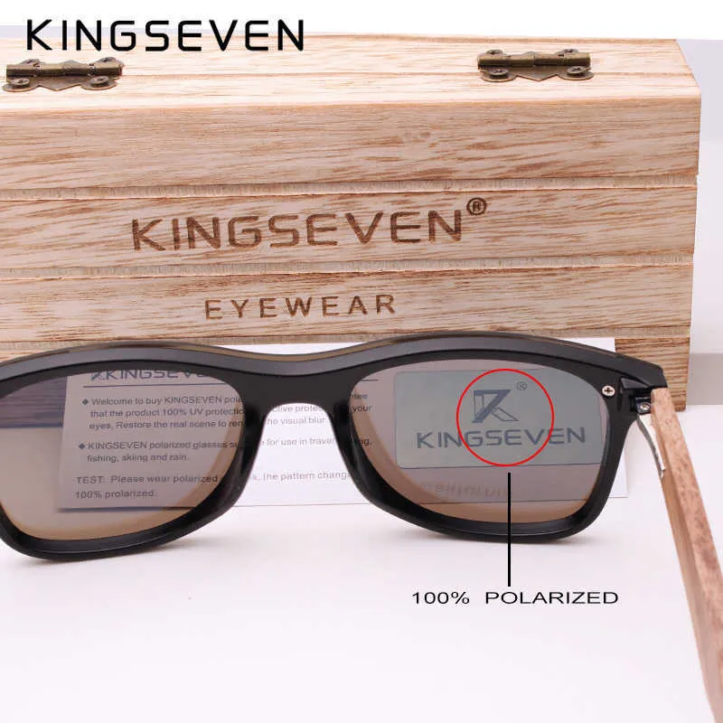 Kingseven męskie okulary przeciwsłoneczne spolaryzowane orzechowe drewniane lustro soczewki słoneczne okulary kobiety design marki kolorowe odcienie ręcznie robione t191230279e