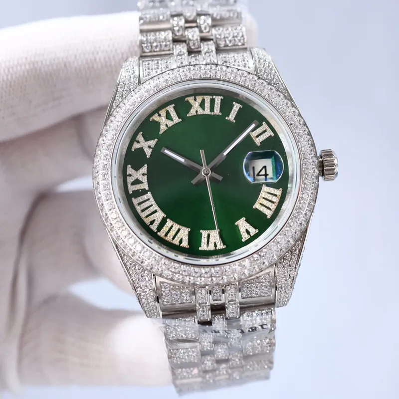 Reloj de diamantes Relojes mecánicos automáticos para hombre 41 mm Diamantes Bisel Acero inoxidable 904L Correa de plata Business Montre De Luxe Hombres 350J