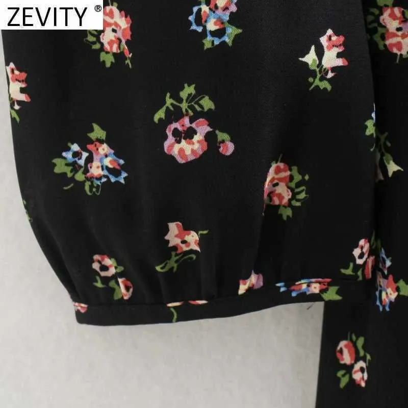 Zevity Frauen Elegante Blumendruck Elastische Plissee Design Casual Dünnes Kleid Weibliche Chic Puff Sleeve Kimono Vestidos DS8225 210603