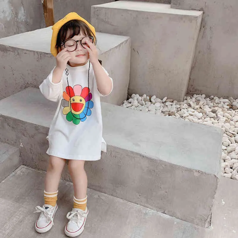 Mode Kinder Kleidung Korea Stil Mädchen Kleid Cartoon Floral Langarm T-Shirt Frühling Herbst Baby Kleidung Tops 210515
