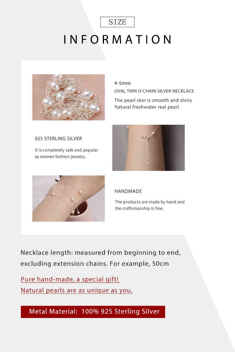 ASHIQI Real 925 cadena de plata esterlina en el collar de las mujeres Mini perlas naturales de agua dulce joyería regalos para el año