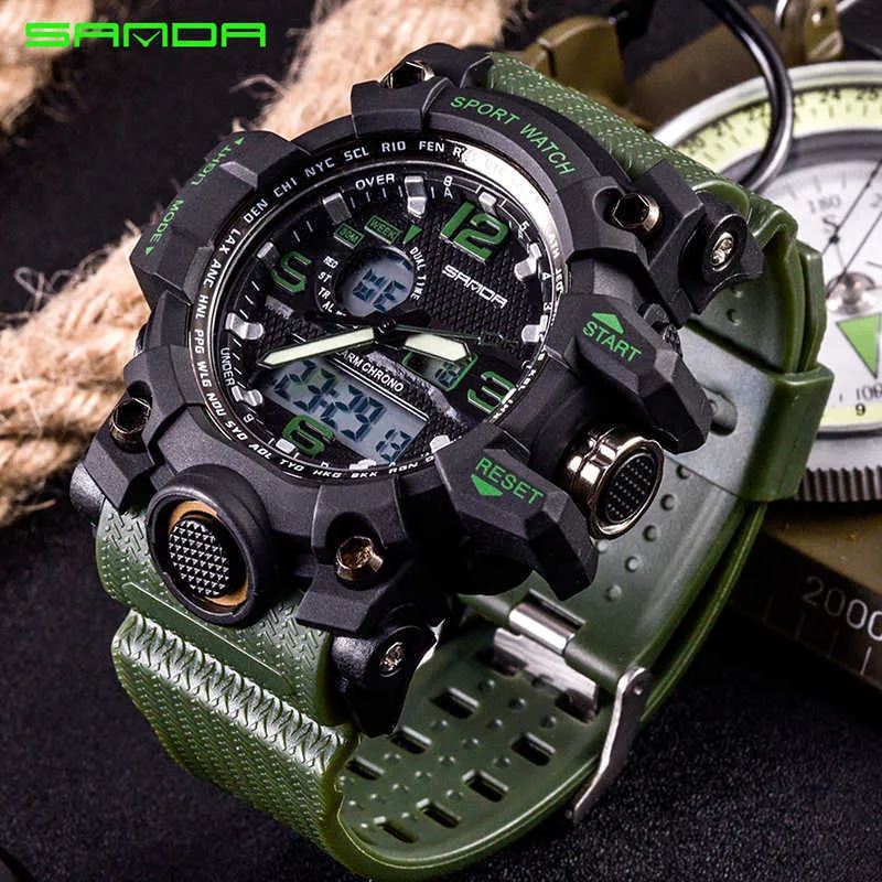 G 스타일의 Sanda Sports Men 's Watches 최고 브랜드 고급 군사 충격 저항 LED 디지털 시계 남성 시계 replogio masculino 74297k