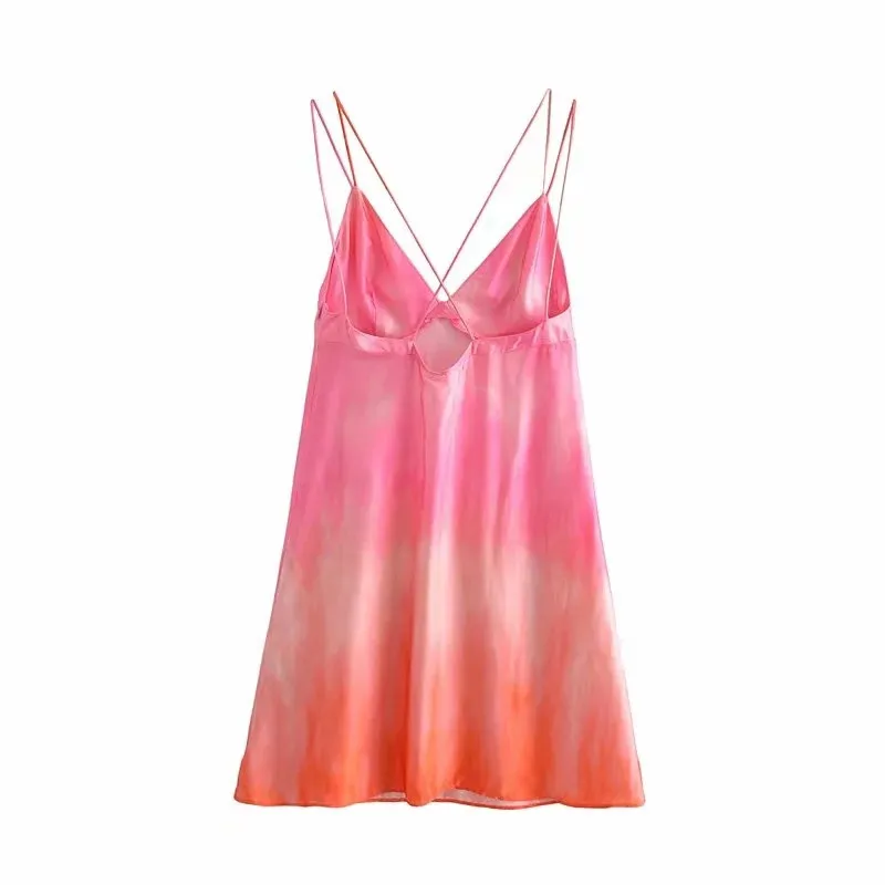 Sukienka Kobieta Tie Dye Slip Mini Kobiety Backless Pasek Sexy Krótki Lato Es Bez Rękawów Beach Sundress 210519