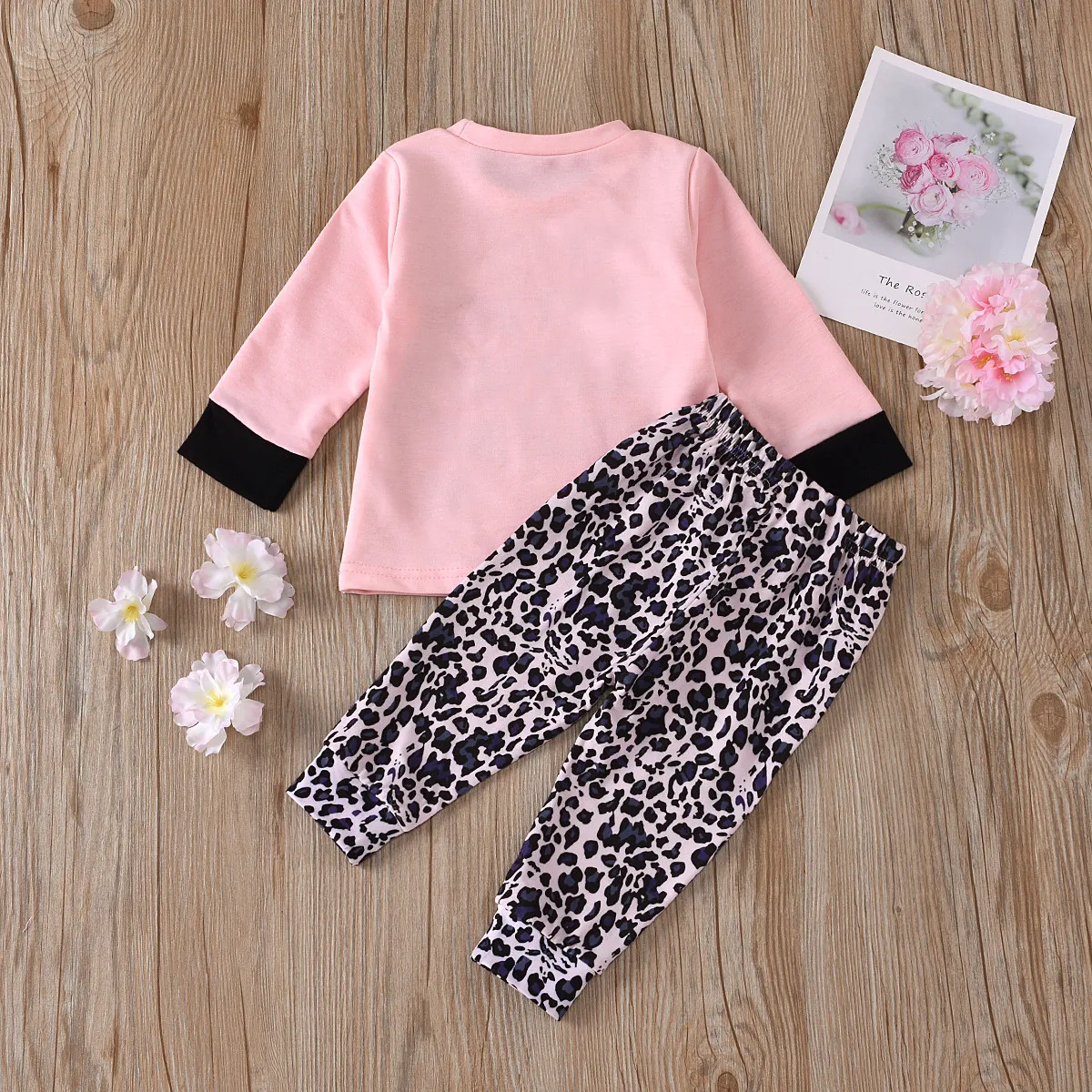 1-4y höstfödd spädbarn baby flicka leopard kläder set outfits brev långärmad t-shirt pants kostymer 210515