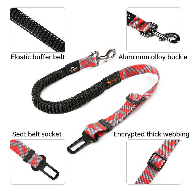 Tickpat Premium Durable Dog Car Seat Belt Fashion Adjustable Heavy Duty Pet Dog Safety Belt Elastic For Vehicle Accessories 211006