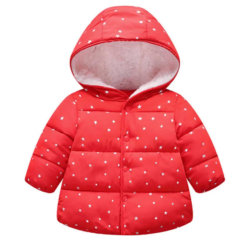 Cappotto della tuta sportiva dei bambini Inverno Neonati maschi Giubbotti Cappotto con stampa stellata Infantile caldo Parka bambini Spessi vestiti con cappuccio bambini 2-6T H0909