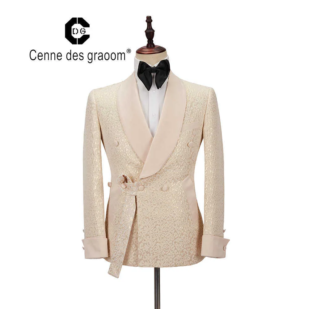 Cenne des Graoom New Men Suit The Theal-Made Costume 2個Blazer Pants Shawl Lapel Satin Wedding Party Groom TuxedoオンステージX0909